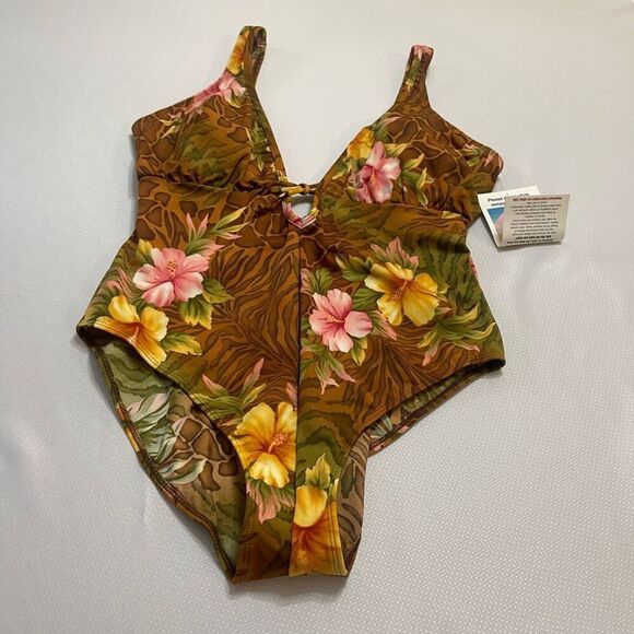 NWT Sun Streak By Newport News Floral One Piece Bathing Suit Swimsuit Plus 20W - Picture 1 of 8